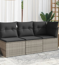 Gartensofa mit Kissen 3-Sitzer Grau Poly Rattan