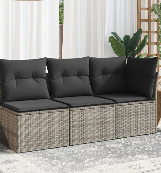 Gartensofa mit Kissen 3-Sitzer Grau Poly Rattan