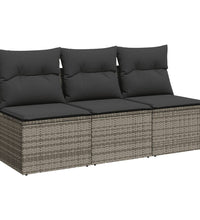 Gartensofa mit Kissen 3-Sitzer Grau Poly Rattan