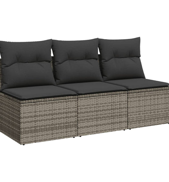 Gartensofa mit Kissen 3-Sitzer Grau Poly Rattan