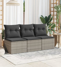 Gartensofa mit Kissen 3-Sitzer Grau Poly Rattan