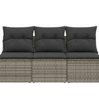 Gartensofa mit Kissen 3-Sitzer Grau Poly Rattan