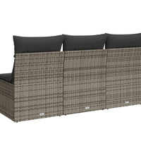 Gartensofa mit Kissen 3-Sitzer Grau Poly Rattan