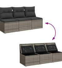 Gartensofa mit Kissen 3-Sitzer Grau Poly Rattan