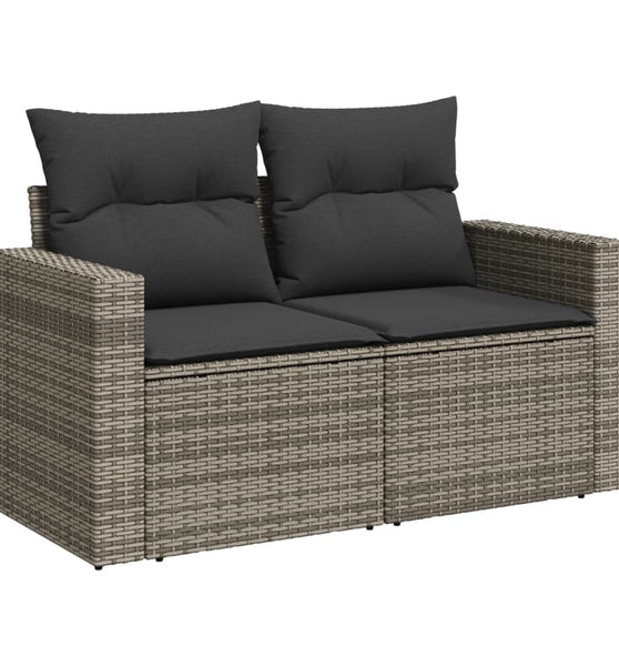 Gartensofa 2-Sitzer mit Kissen Grau Poly Rattan