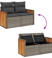 Gartensofa 2-Sitzer mit Kissen Grau Poly Rattan