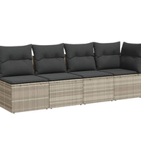 Gartensofa mit Kissen 4-Sitzer Hellgrau Poly Rattan