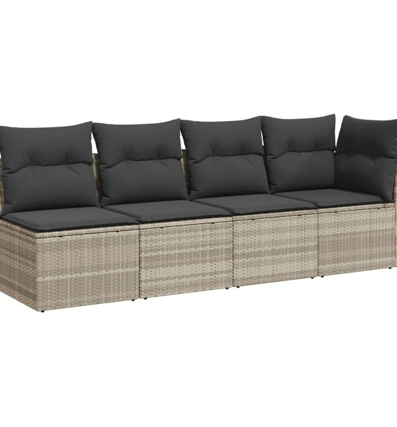 Gartensofa mit Kissen 4-Sitzer Hellgrau Poly Rattan