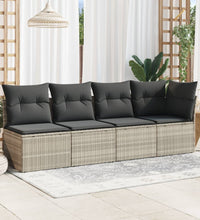 Gartensofa mit Kissen 4-Sitzer Hellgrau Poly Rattan