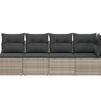 Gartensofa mit Kissen 4-Sitzer Hellgrau Poly Rattan