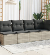 Gartensofa mit Kissen 4-Sitzer Hellgrau Poly Rattan