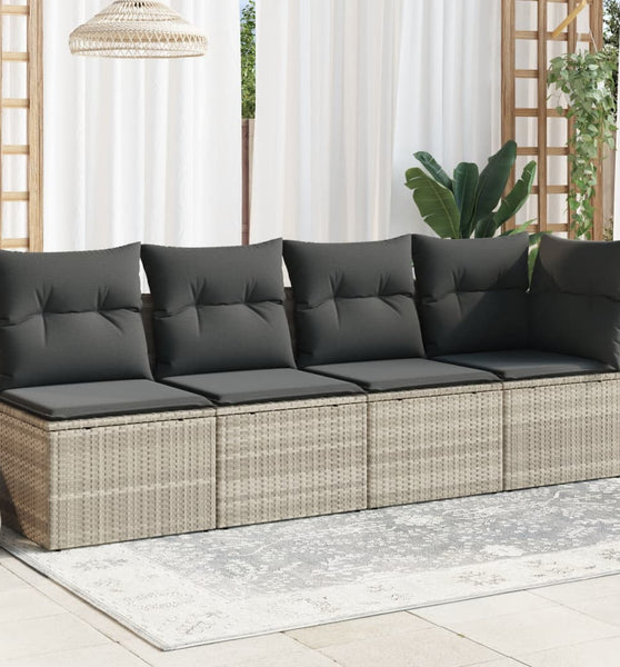 Gartensofa mit Kissen 4-Sitzer Hellgrau Poly Rattan