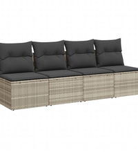 Gartensofa mit Kissen 4-Sitzer Hellgrau Poly Rattan