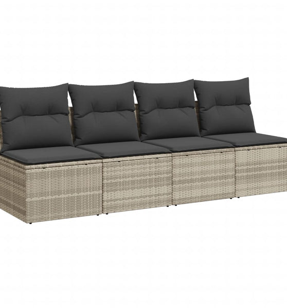 Gartensofa mit Kissen 4-Sitzer Hellgrau Poly Rattan