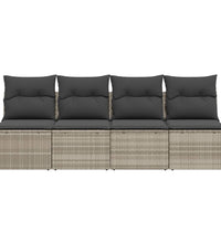 Gartensofa mit Kissen 4-Sitzer Hellgrau Poly Rattan