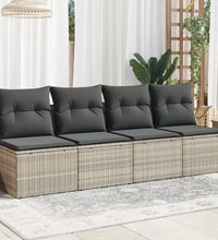 Gartensofa mit Kissen 4-Sitzer Hellgrau Poly Rattan