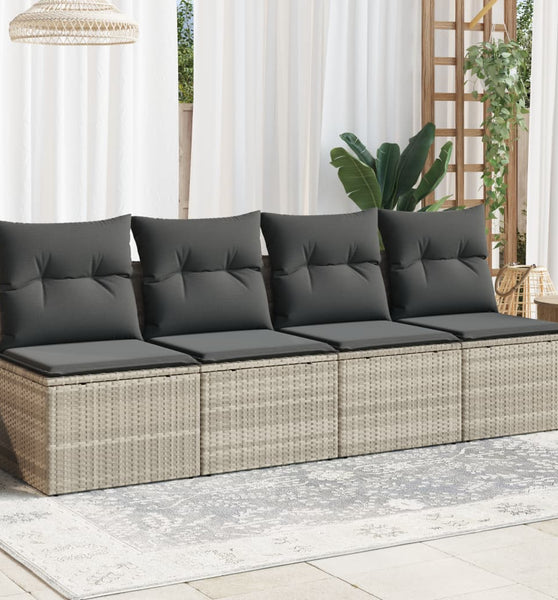 Gartensofa mit Kissen 4-Sitzer Hellgrau Poly Rattan