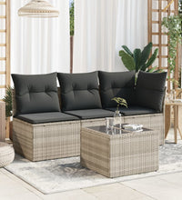 Gartentisch mit Glasplatte Hellgrau 55x55x37 cm Poly Rattan