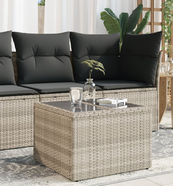 Gartentisch mit Glasplatte Hellgrau 55x55x37 cm Poly Rattan