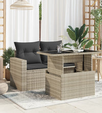 Gartentisch mit Glasplatte Hellgrau 100x55x73 cm Poly Rattan