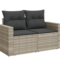 Gartensofa mit Kissen 2-Sitzer Hellgrau Poly Rattan