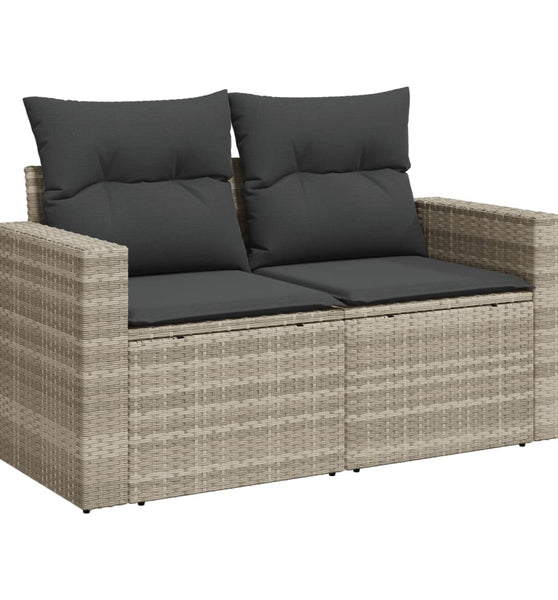 Gartensofa mit Kissen 2-Sitzer Hellgrau Poly Rattan