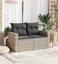 Gartensofa mit Kissen 2-Sitzer Hellgrau Poly Rattan