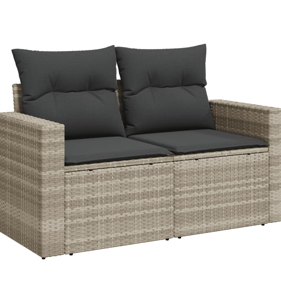 Gartensofa mit Kissen 2-Sitzer Hellgrau Poly Rattan