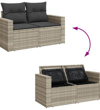 Gartensofa mit Kissen 2-Sitzer Hellgrau Poly Rattan