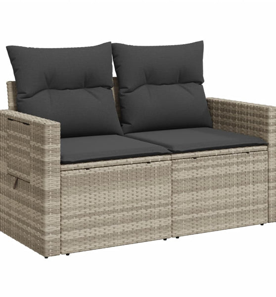 Gartensofa mit Kissen 2-Sitzer Hellgrau Poly Rattan