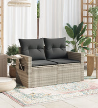 Gartensofa mit Kissen 2-Sitzer Hellgrau Poly Rattan