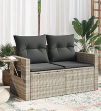 Gartensofa mit Kissen 2-Sitzer Hellgrau Poly Rattan