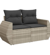 Gartensofa mit Kissen 2-Sitzer Hellgrau Poly Rattan