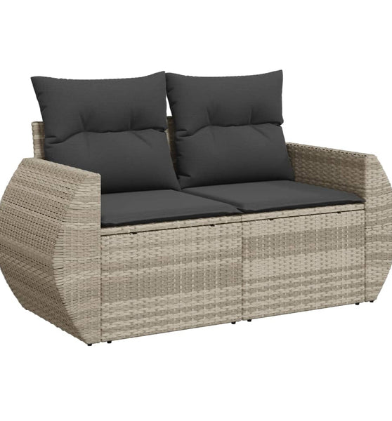 Gartensofa mit Kissen 2-Sitzer Hellgrau Poly Rattan