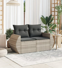 Gartensofa mit Kissen 2-Sitzer Hellgrau Poly Rattan