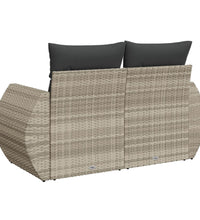 Gartensofa mit Kissen 2-Sitzer Hellgrau Poly Rattan