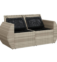 Gartensofa mit Kissen 2-Sitzer Hellgrau Poly Rattan