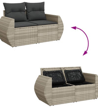 Gartensofa mit Kissen 2-Sitzer Hellgrau Poly Rattan