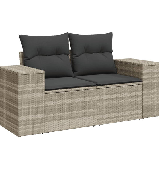 Gartensofa mit Kissen 2-Sitzer Hellgrau Poly Rattan