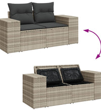 Gartensofa mit Kissen 2-Sitzer Hellgrau Poly Rattan