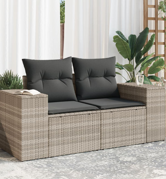 Gartensofa mit Kissen 2-Sitzer Hellgrau Poly Rattan