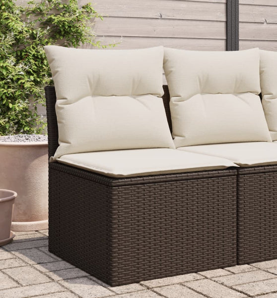 Gartensofa ohne Armlehnen mit Kissen Braun Poly Rattan