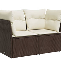 Gartensofa mit Kissen 2-Sitzer Braun Poly Rattan