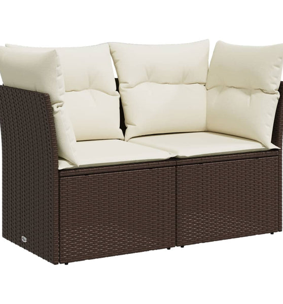 Gartensofa mit Kissen 2-Sitzer Braun Poly Rattan