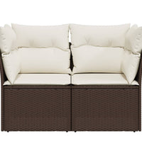 Gartensofa mit Kissen 2-Sitzer Braun Poly Rattan