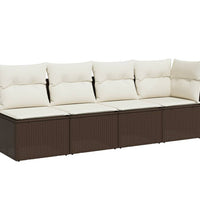 Gartensofa mit Kissen 4-Sitzer Braun Poly Rattan