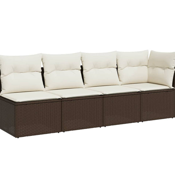 Gartensofa mit Kissen 4-Sitzer Braun Poly Rattan