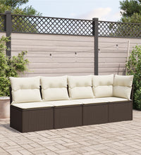 Gartensofa mit Kissen 4-Sitzer Braun Poly Rattan