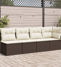 Gartensofa mit Kissen 4-Sitzer Braun Poly Rattan