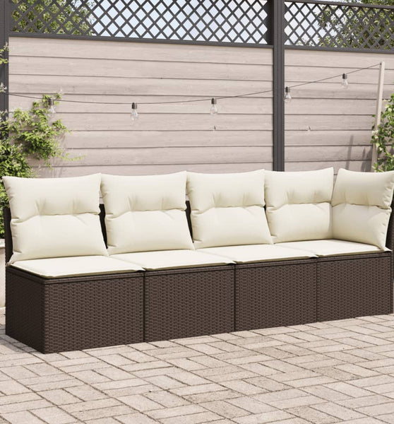 Gartensofa mit Kissen 4-Sitzer Braun Poly Rattan